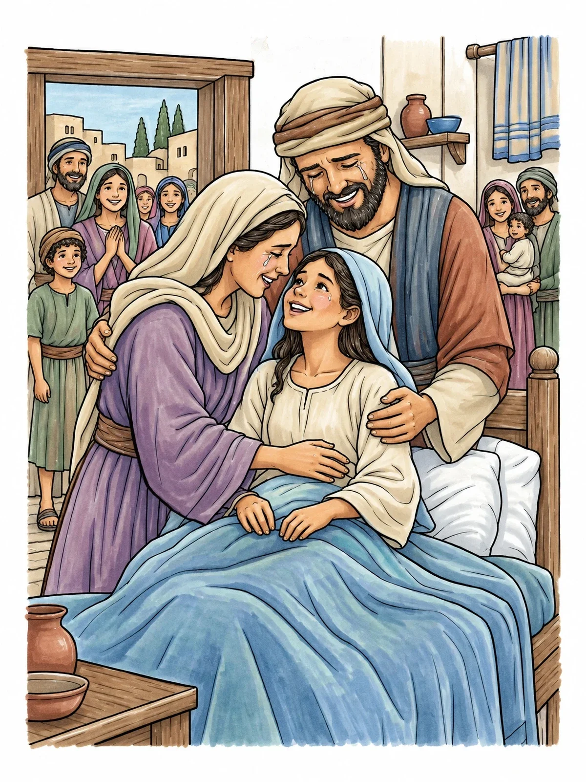 Colored example of the Jairus Daughter Restored To Health coloring page