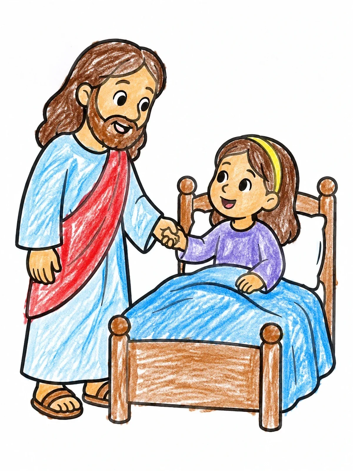 Colored example of the Jesus Healing Jairus's Daughter coloring page