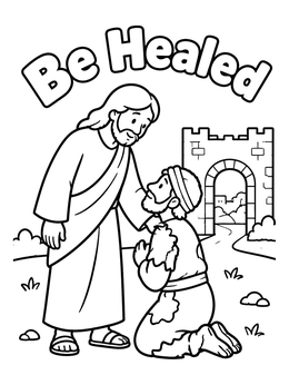 Free printable Jesus Healing A Kneeling Man coloring page