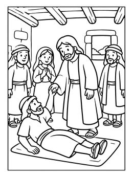 Free printable Jesus Healing Paralyzed Man In House coloring page