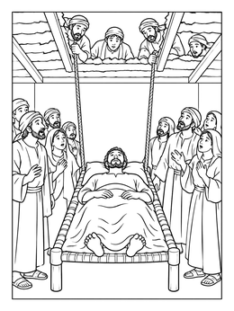Free printable Paralyzed Man Lowered Through The Roof coloring page