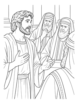 A healed man testifies in this jesus heals the blind man coloring page.