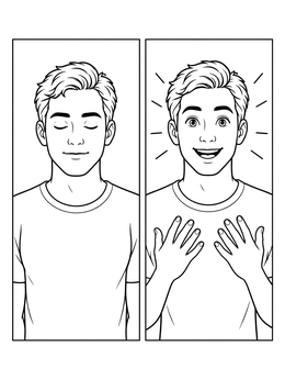 Free printable Man Opening Eyes In Joy coloring page