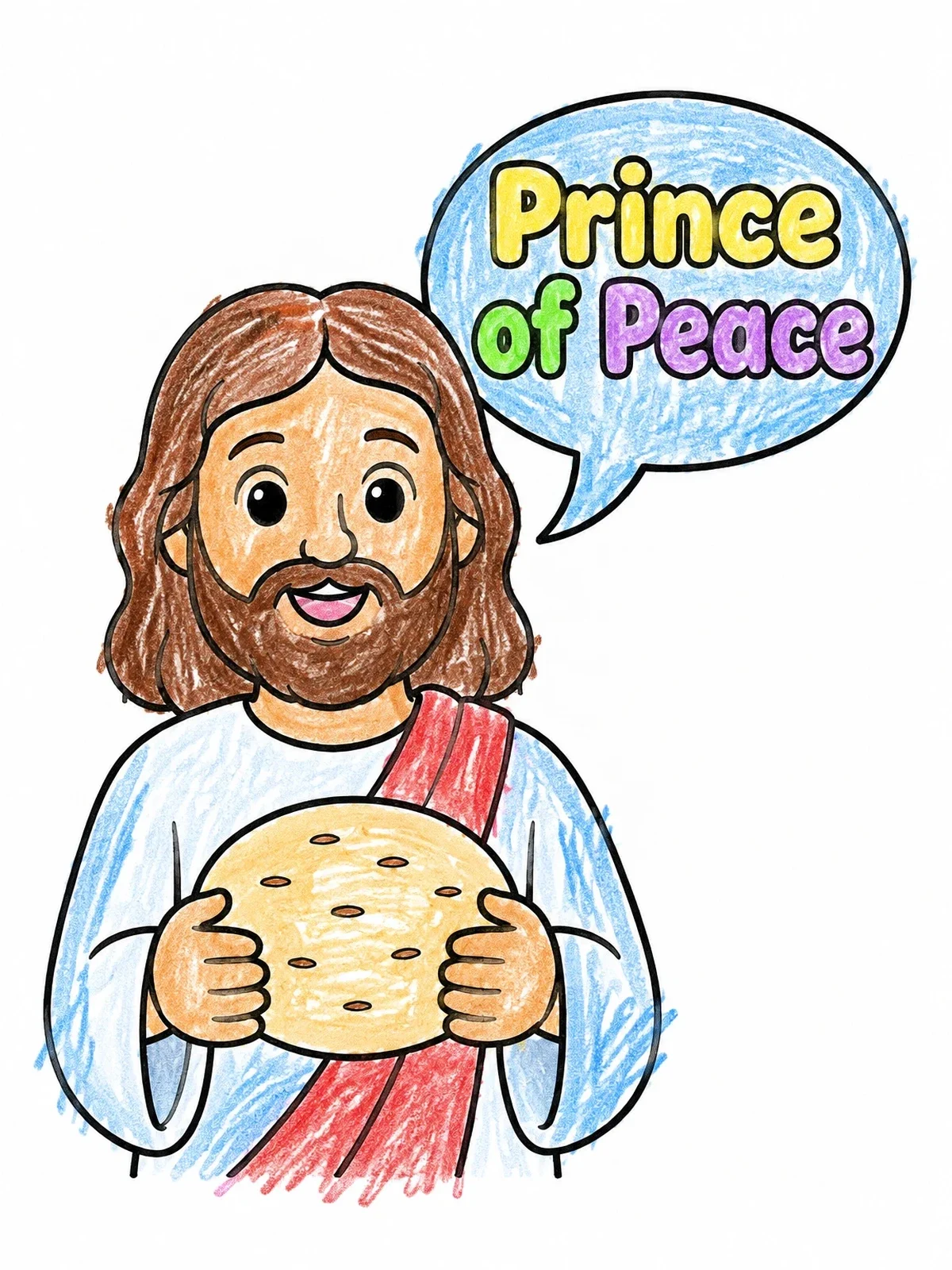 Colored example of the Jesus Holding A Loaf Of Bread coloring page