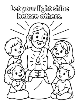 Free printable Jesus Holding A Candle With Children coloring page