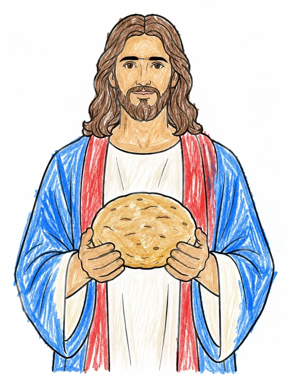 Colored example of the Jesus Holding A Loaf Of Bread coloring page