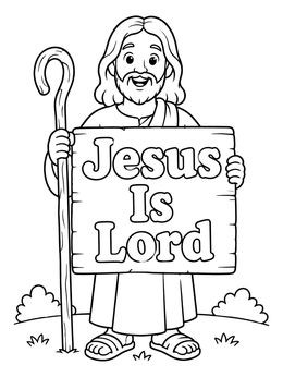 Free printable Jesus Holding A Wooden Sign coloring page