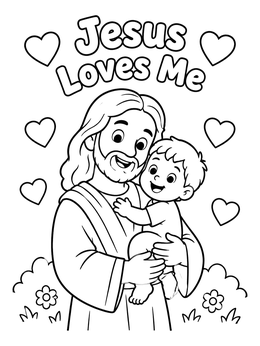 Free printable Jesus Holding A Cheerful Toddler coloring page