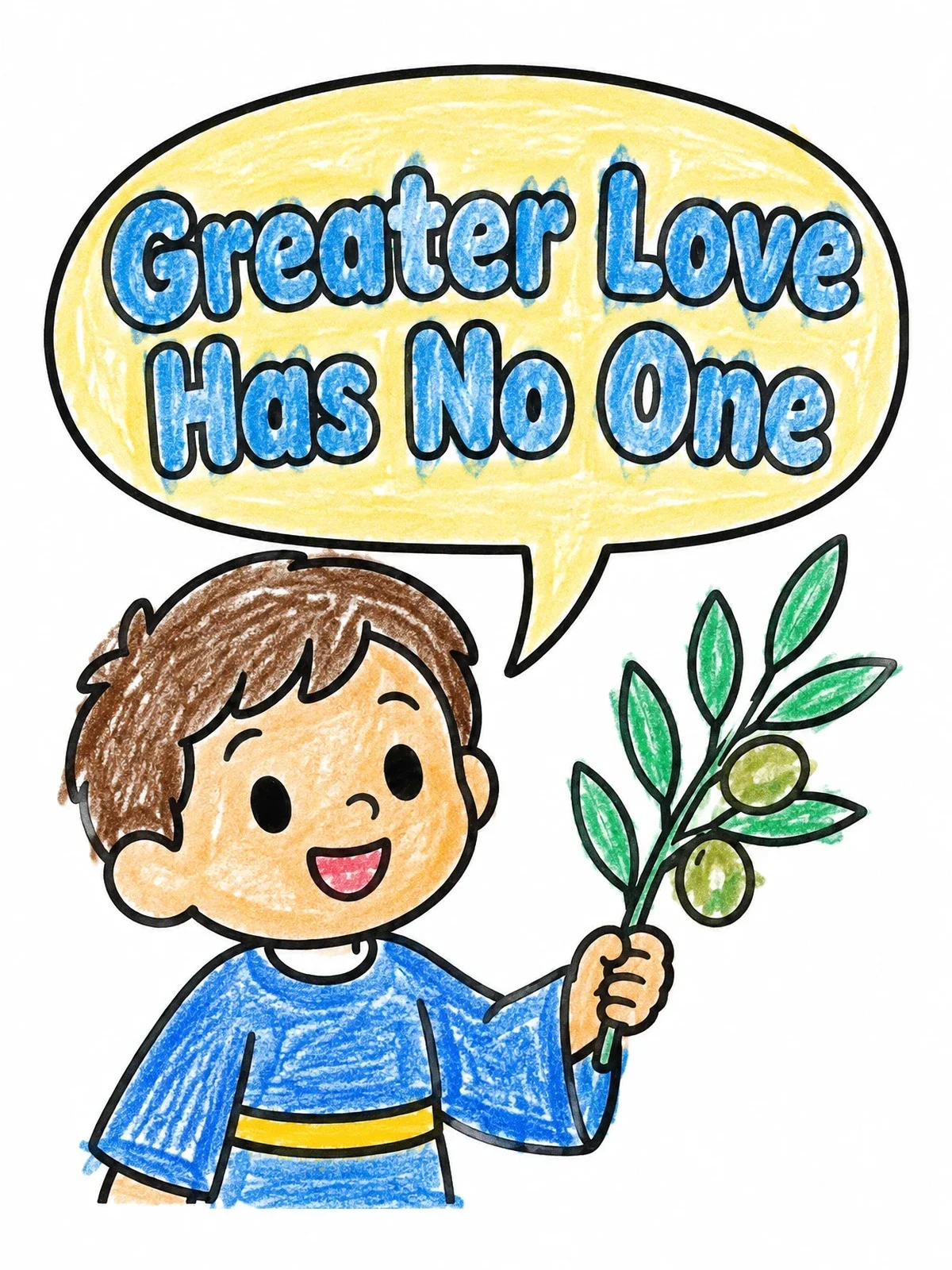 Colored example of the Boy Holding An Olive Branch coloring page