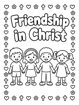 Free printable Friendship In Christ With Smiling Children coloring page