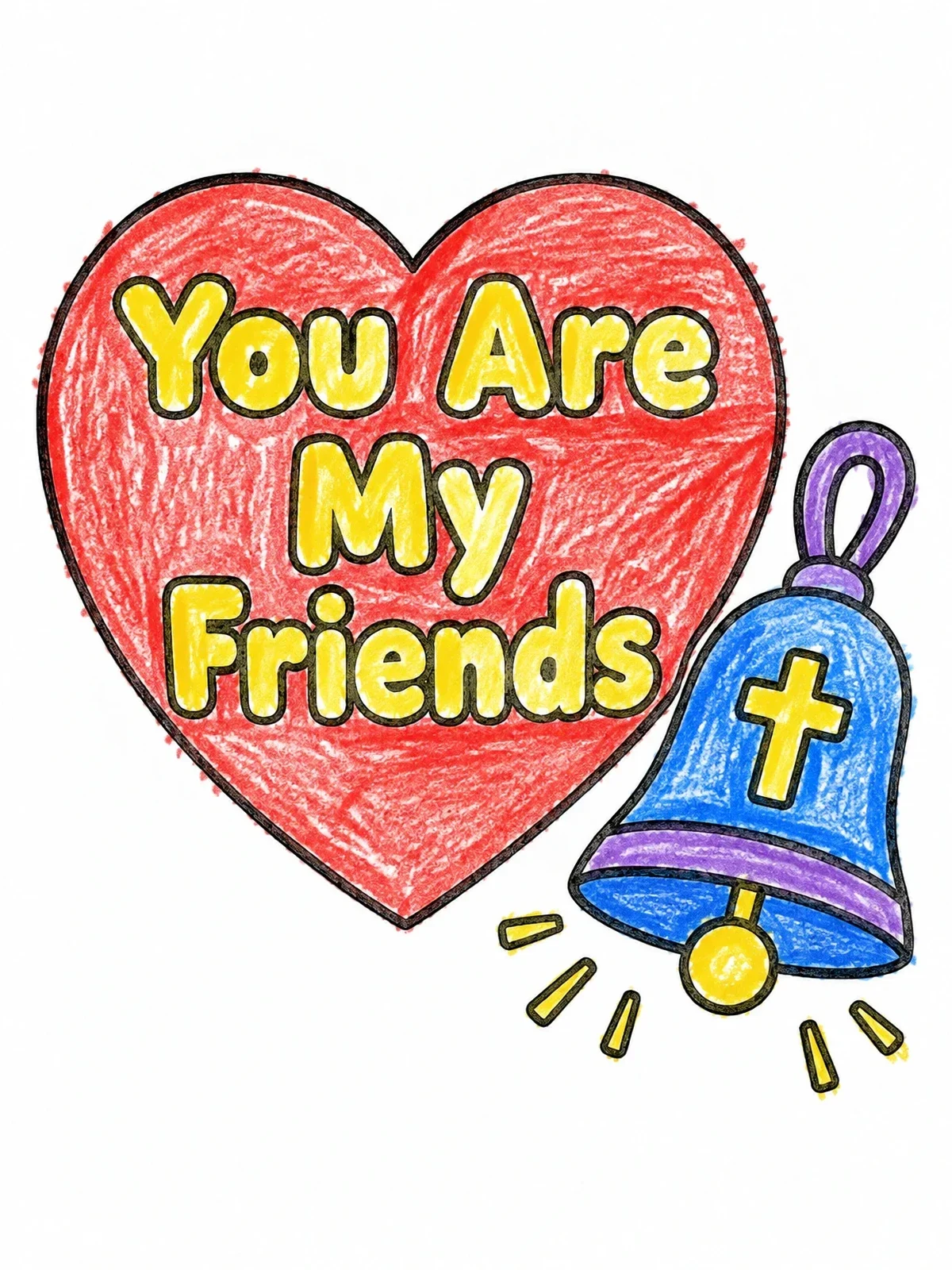 Colored example of the Sunday Bell And Friendship Heart coloring page