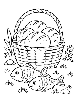 Free printable Basket Of Loaves And Two Fish coloring page