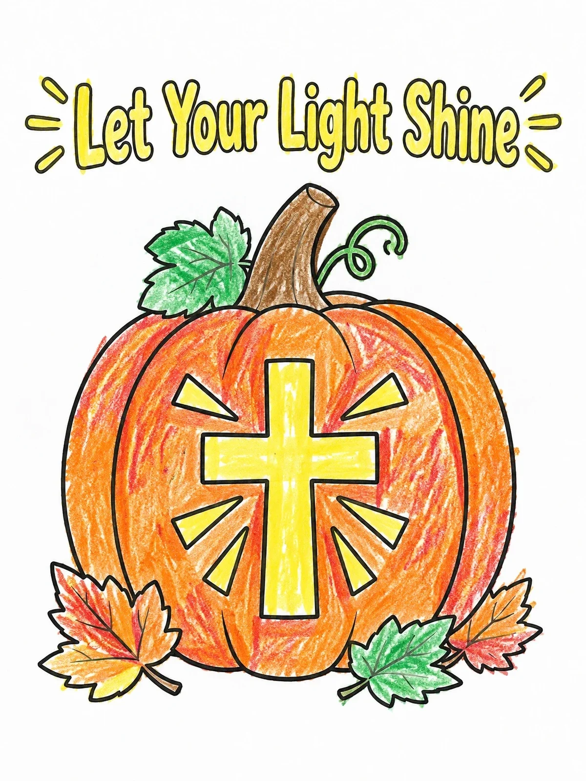 Colored example of the Carved Christian Pumpkin With Cross coloring page