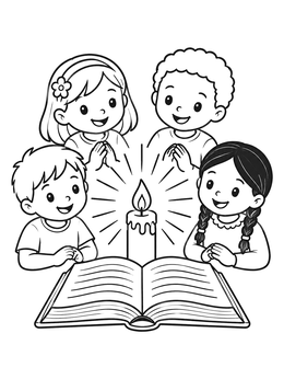 Free printable Children Around Candle And Open Bible coloring page