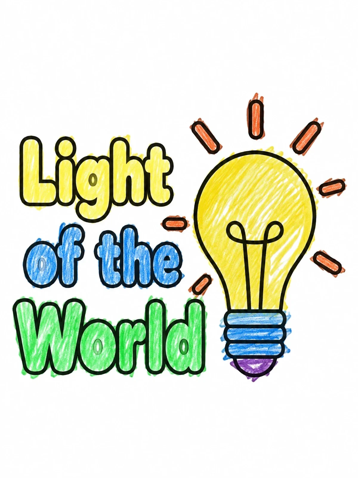 Colored example of the Light Of The World Light Bulb coloring page