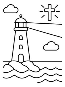Free printable Lighthouse Beam And Glowing Cross coloring page