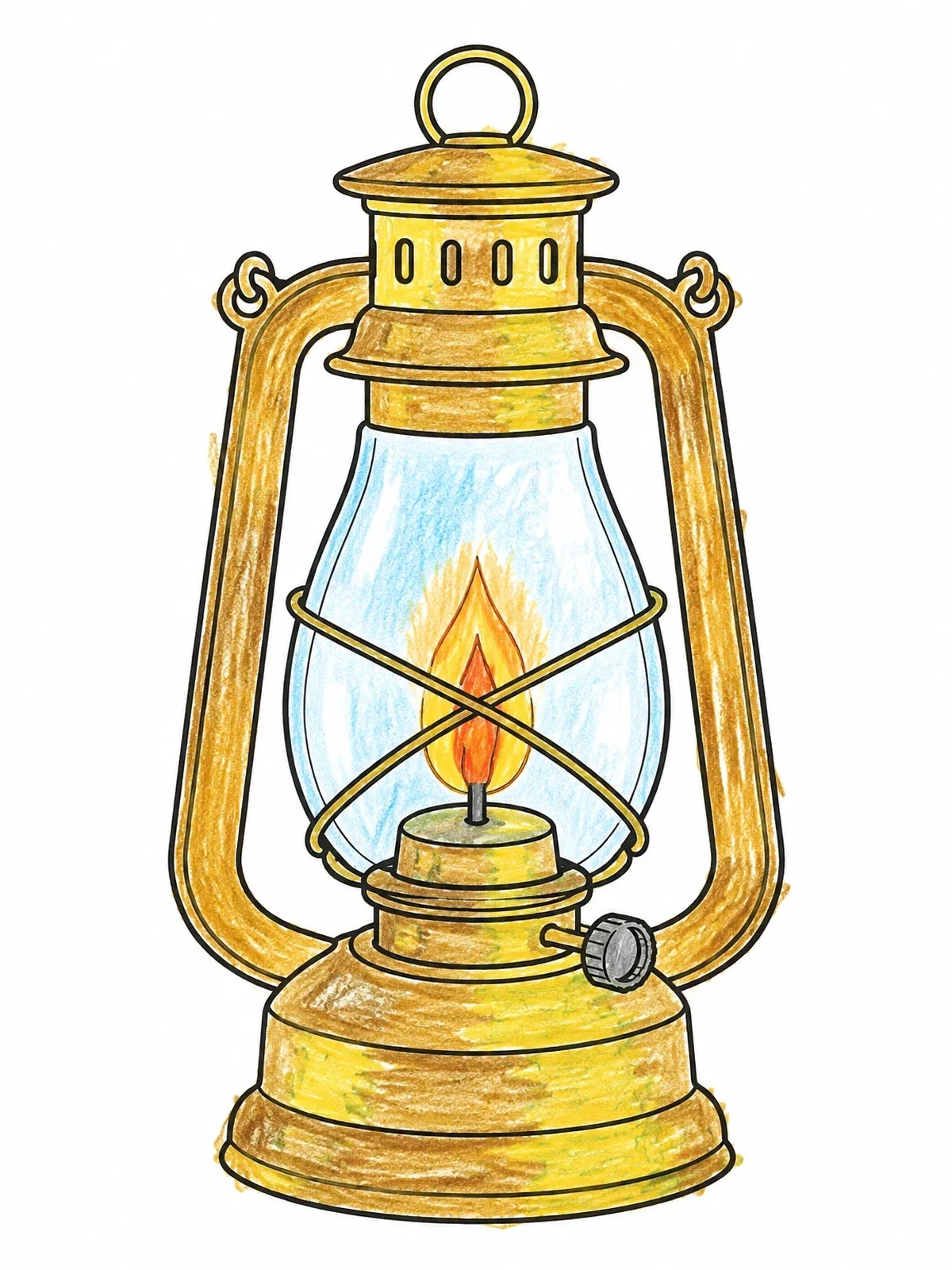 Colored example of the Vintage Oil Lantern With Flame coloring page