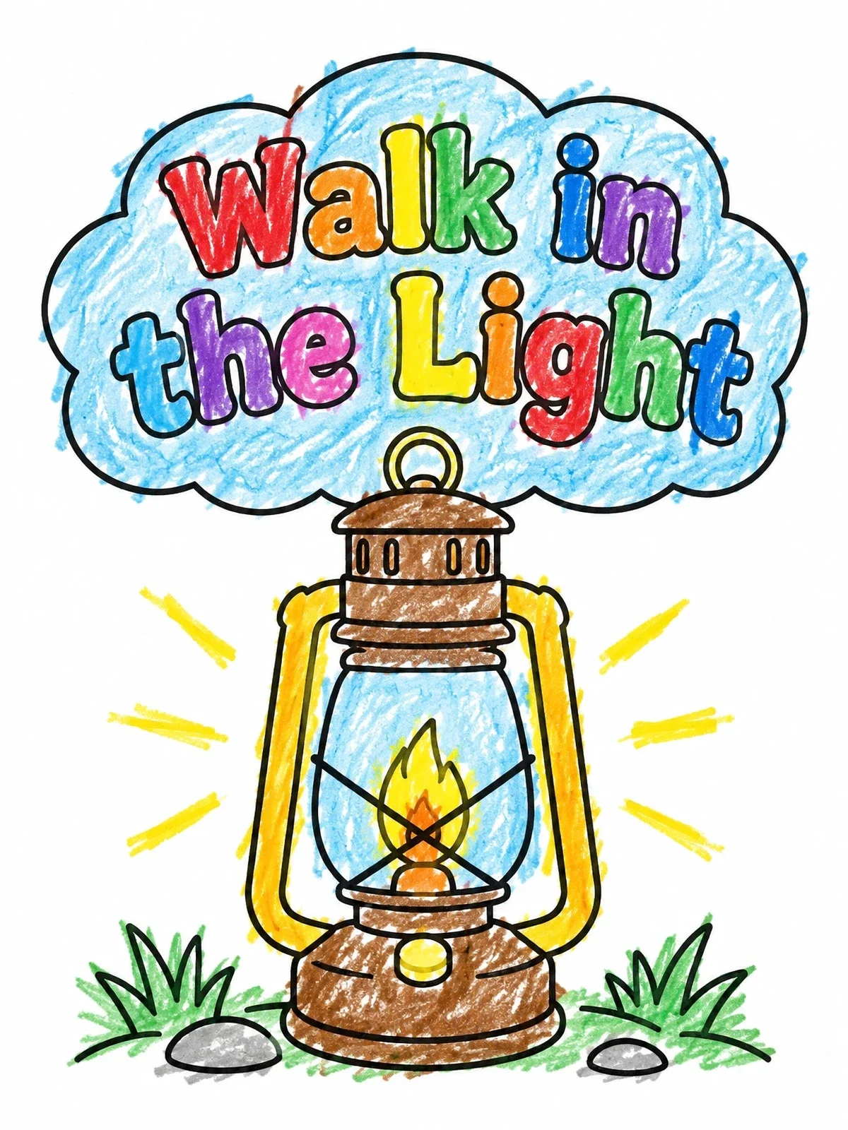 Colored example of the Walk In The Light Lantern coloring page