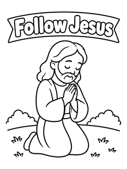 Free printable Kneeling Jesus In Prayer Banner coloring page