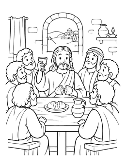 Free printable Jesus And Disciples At The Last Supper coloring page