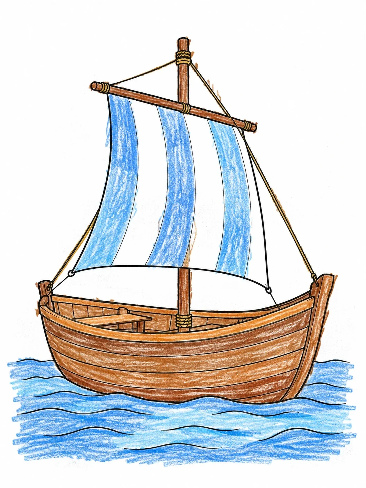 Colored example of the Biblical Wooden Fishing Boat On Water coloring page