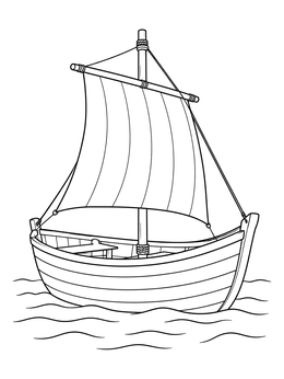 Free printable Biblical Wooden Fishing Boat On Water coloring page