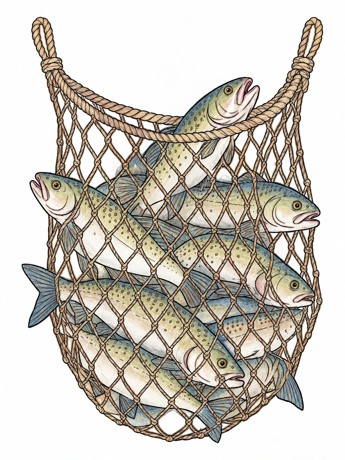 Colored example of the Miraculous Catch Of Fish Net coloring page
