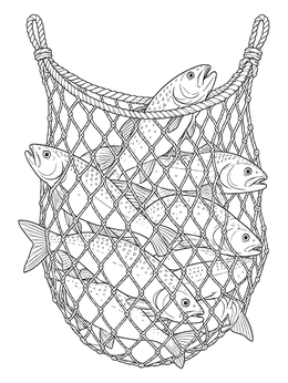 A full net of fresh fish in a jesus miracles coloring page.