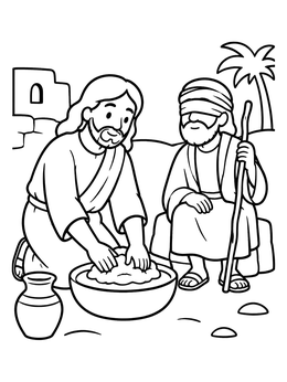 Free printable Jesus Mixing Clay For Blind Man coloring page