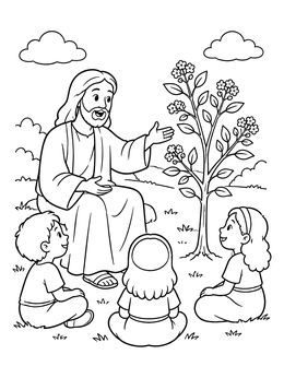 Free printable Jesus Teaching About The Mustard Seed coloring page