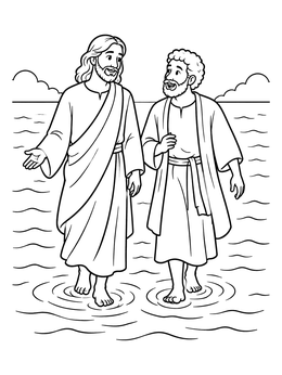 Free printable Jesus And Peter Walking On Water coloring page