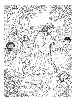 A serene scene of Christ with this jesus is our friend coloring page as his disciples rest nearby.