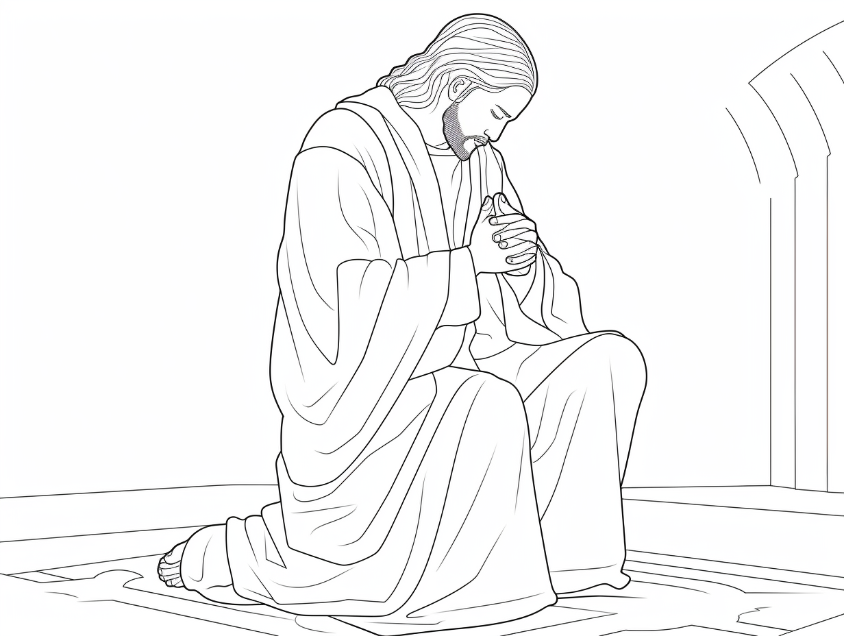 Jesus Praying In A Calm Setting Coloring Page