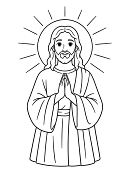 Free printable Jesus Praying With Radiant Halo coloring page