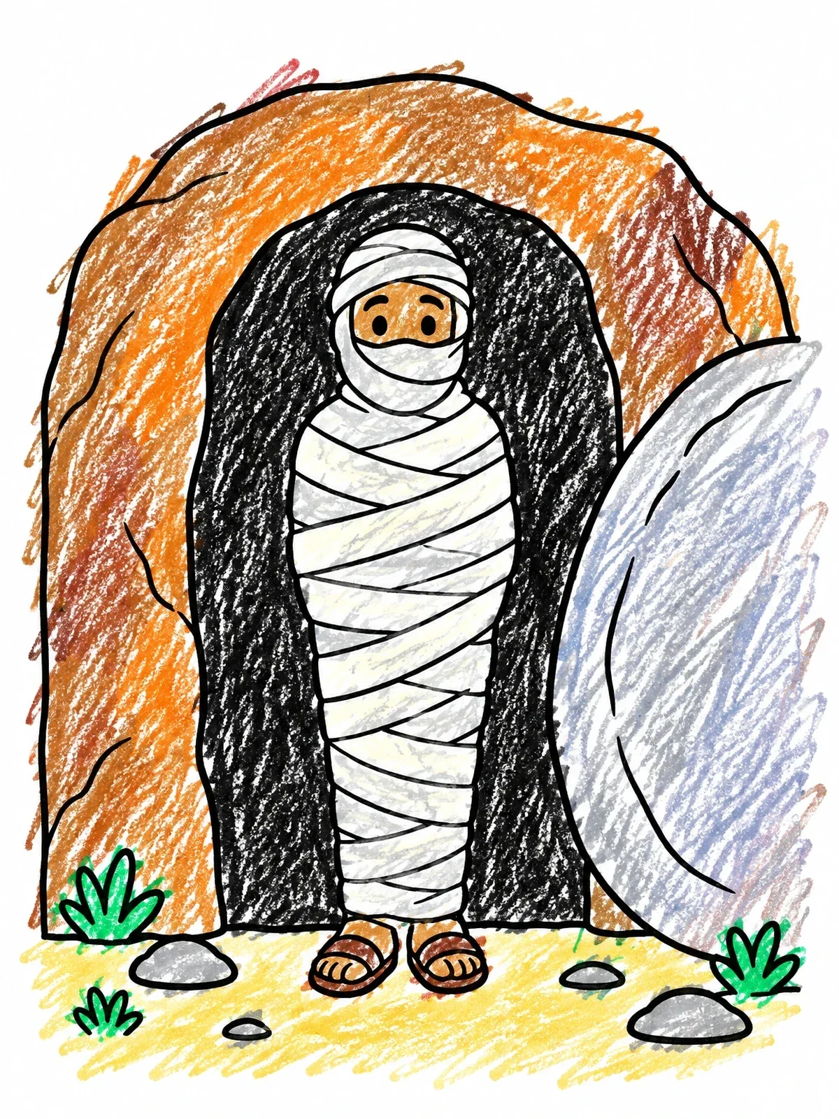 Colored example of the Lazarus Stepping Out Of The Tomb coloring page