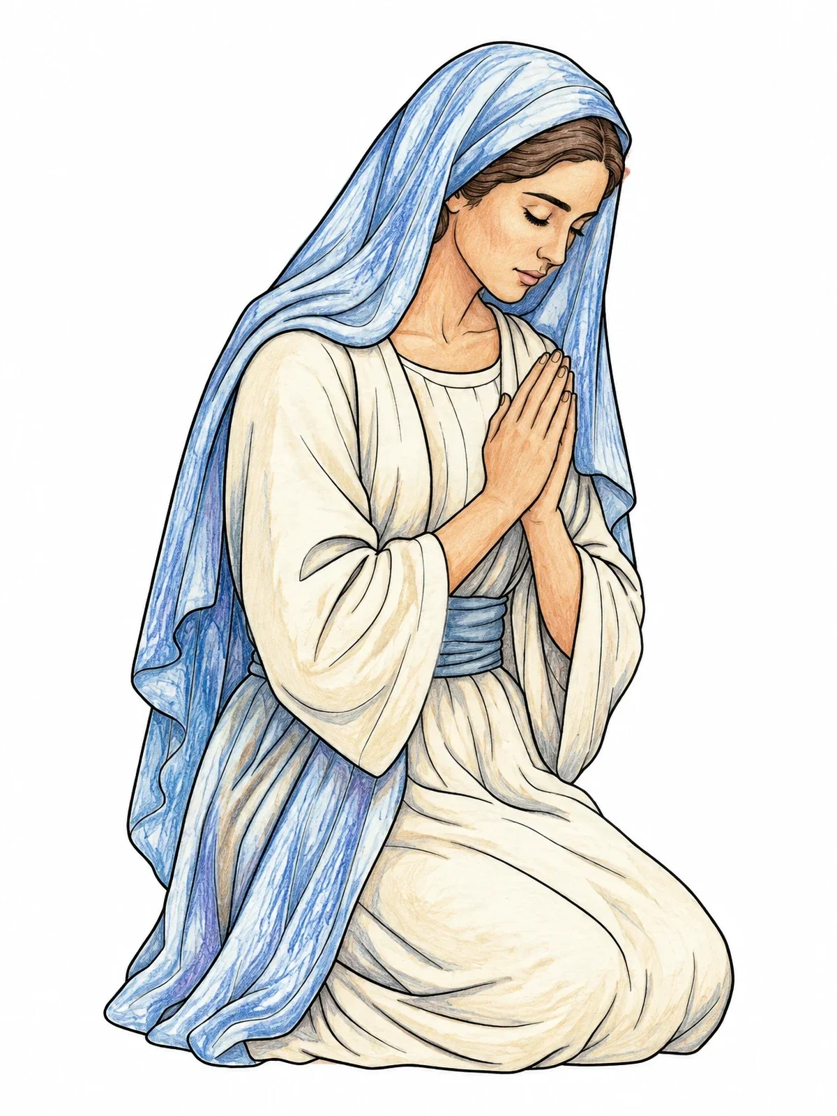 Colored example of the Martha Kneeling In Devout Prayer coloring page