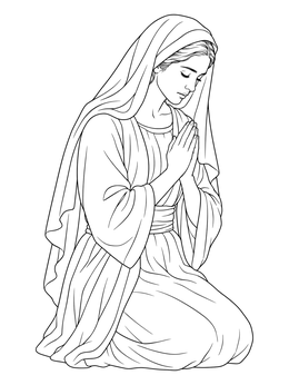 A peaceful jesus raises lazarus coloring page depicting a faithful woman kneeling in prayer.