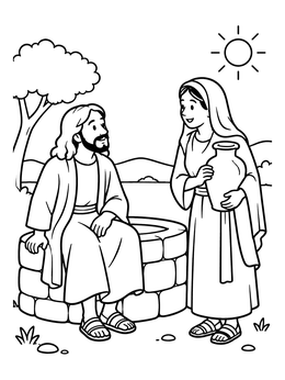 Free printable Jesus And Woman At Well coloring page