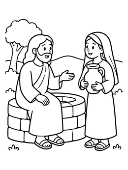 Free printable Jesus And Woman At Stone Well coloring page