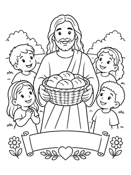 Free printable Jesus Sharing Bread With Children coloring page