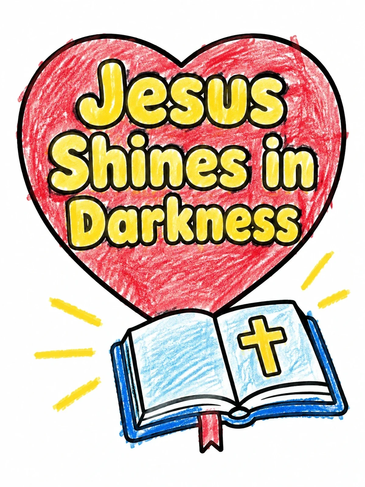 Colored example of the Open Bible And Heart Of Light coloring page