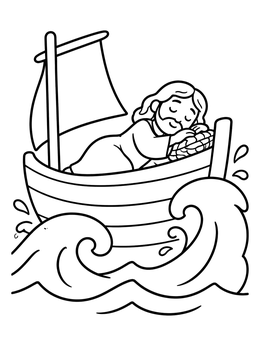 Free printable Jesus Sleeping In The Stormy Boat coloring page