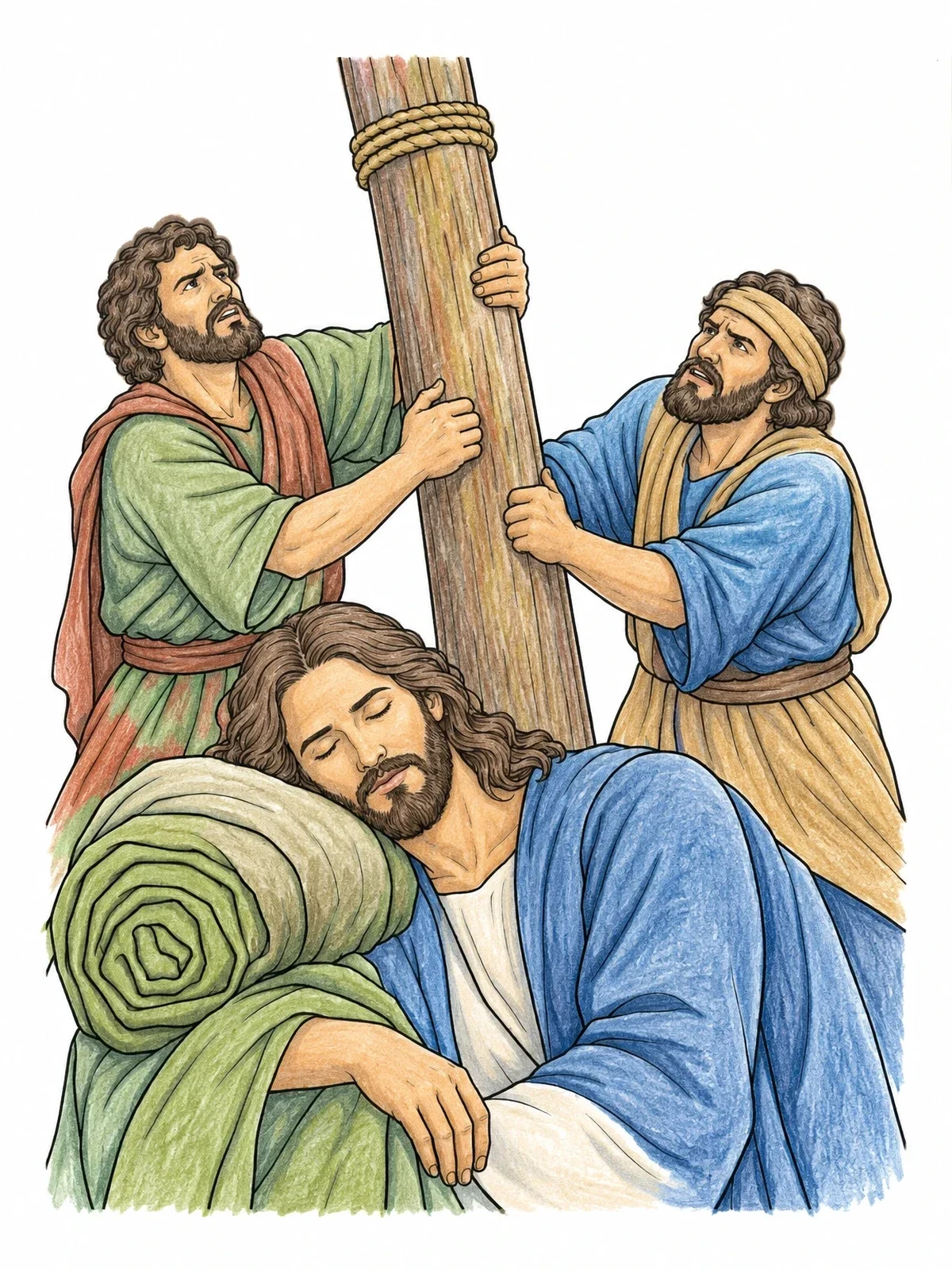 Colored example of the Jesus Sleeping During The Storm coloring page