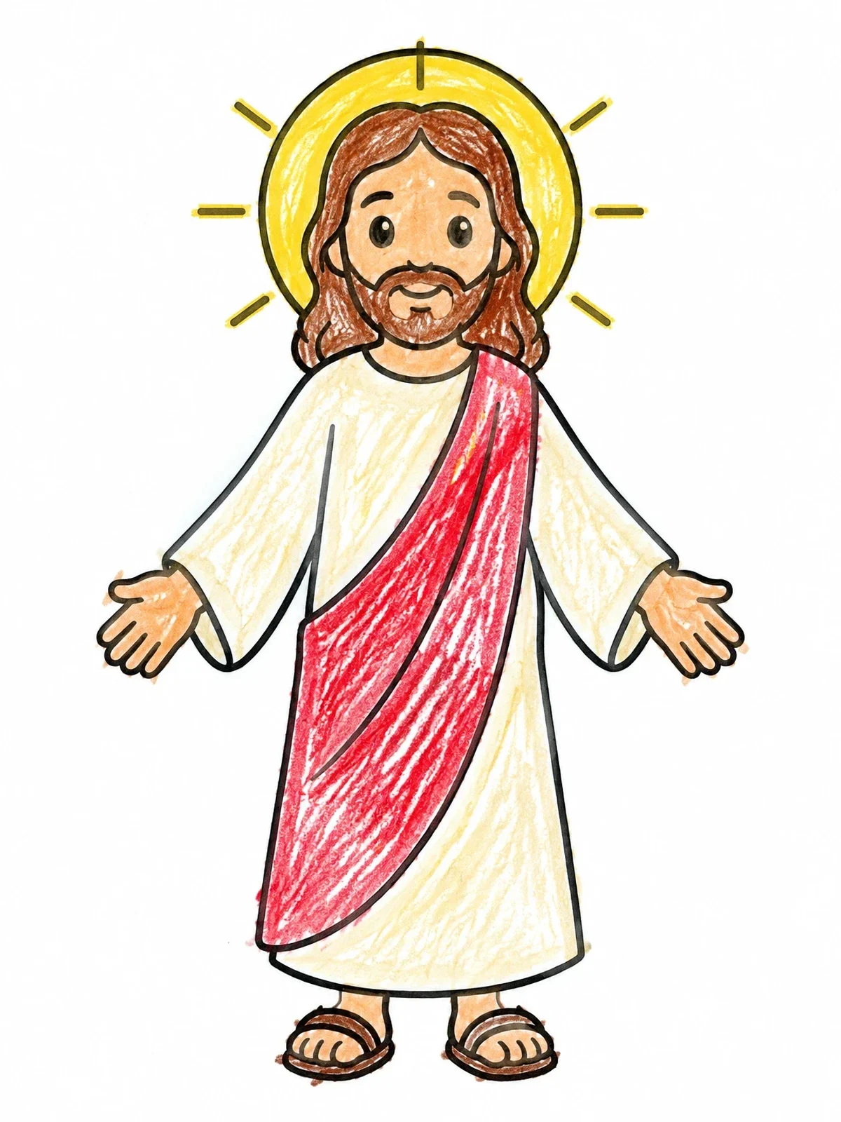 Colored example of the Smiling Jesus With Open Arms coloring page