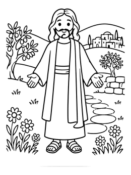 Free printable Jesus Standing In Galilee Hills coloring page
