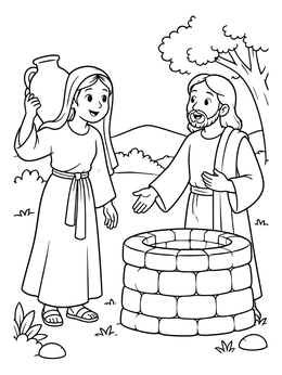 Free printable Jesus Talking With The Samaritan Woman coloring page