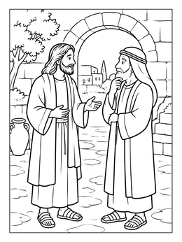 Free printable Jesus Talking With Nicodemus coloring page