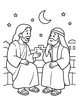 Free printable Jesus And Nicodemus Under The Stars coloring page