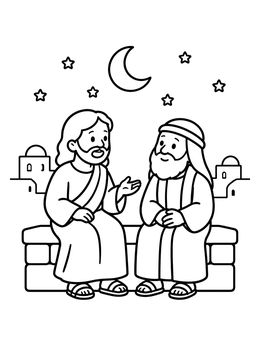 Free printable Jesus And Nicodemus Under The Moon coloring page