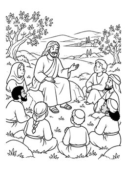 Free printable Jesus Teaching The Beatitudes On The Hillside coloring page